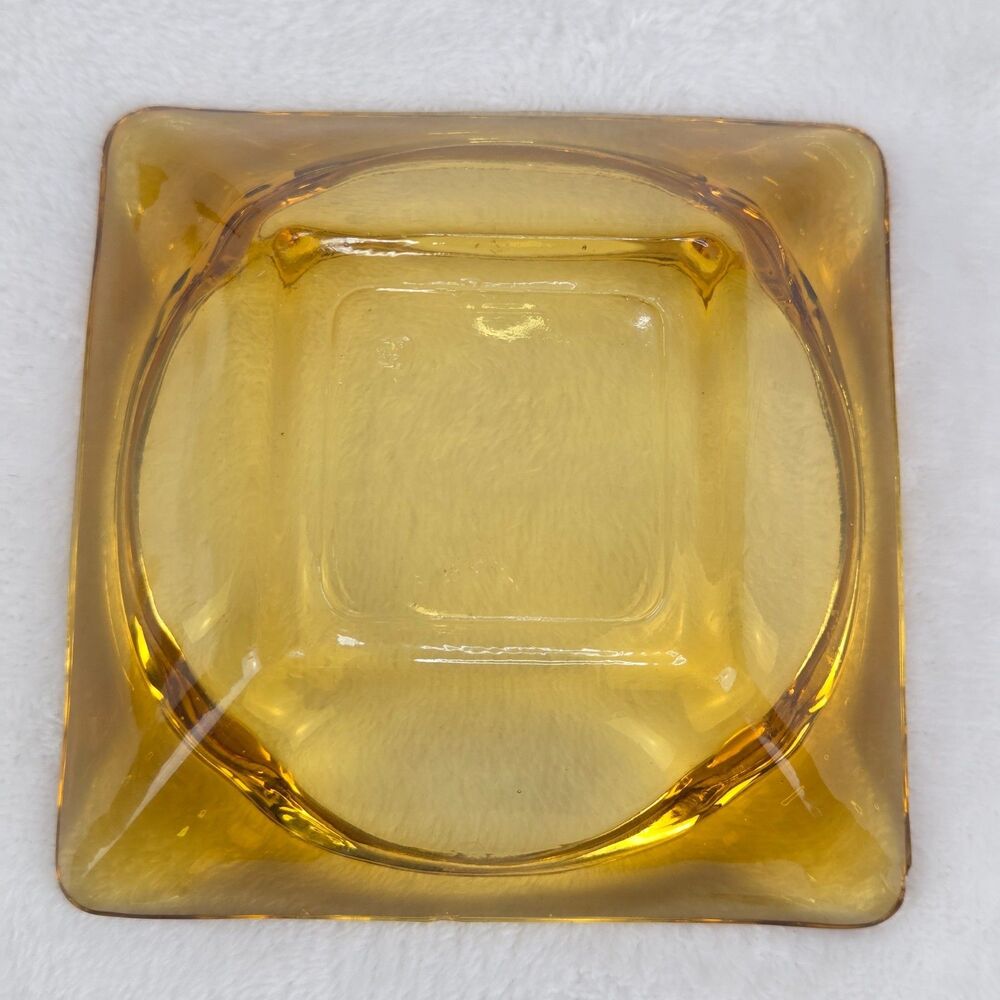 Vintage Amber Glass Ashtray Square 4.75" x 4.75" Mid Century Modern Retro - Picture 8 of 10